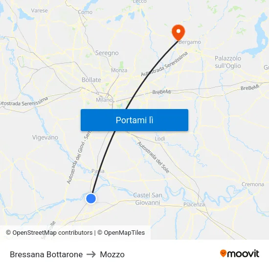 Bressana Bottarone to Mozzo map