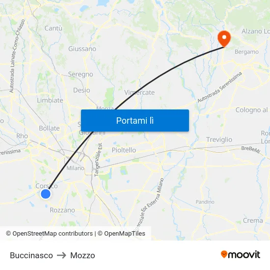 Buccinasco to Mozzo map