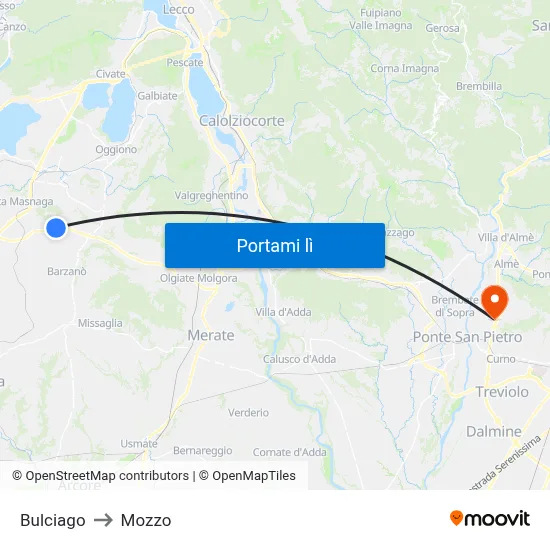 Bulciago to Mozzo map