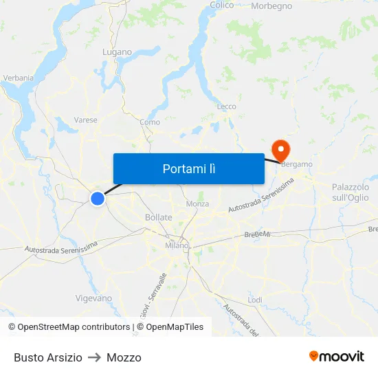 Busto Arsizio to Mozzo map