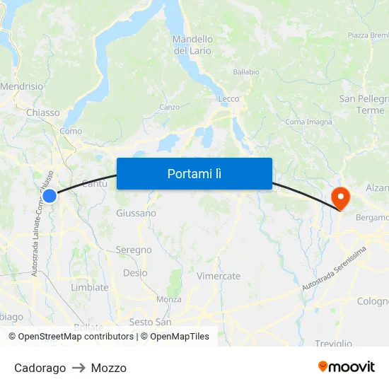 Cadorago to Mozzo map