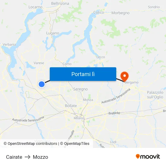 Cairate to Mozzo map