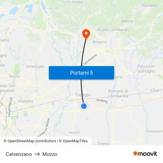 Calvenzano to Mozzo map