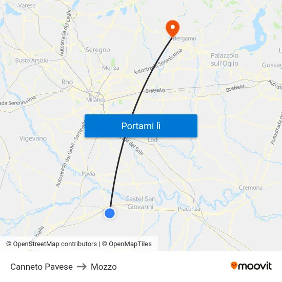 Canneto Pavese to Mozzo map