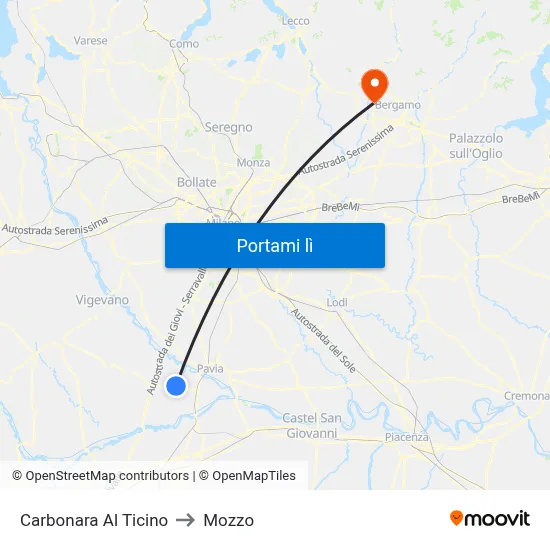Carbonara Al Ticino to Mozzo map