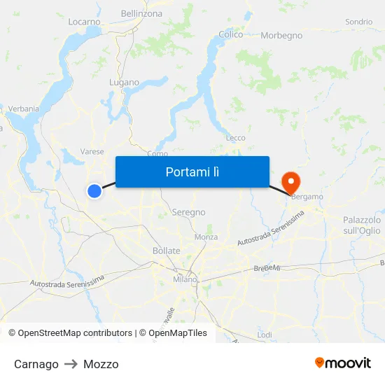 Carnago to Mozzo map