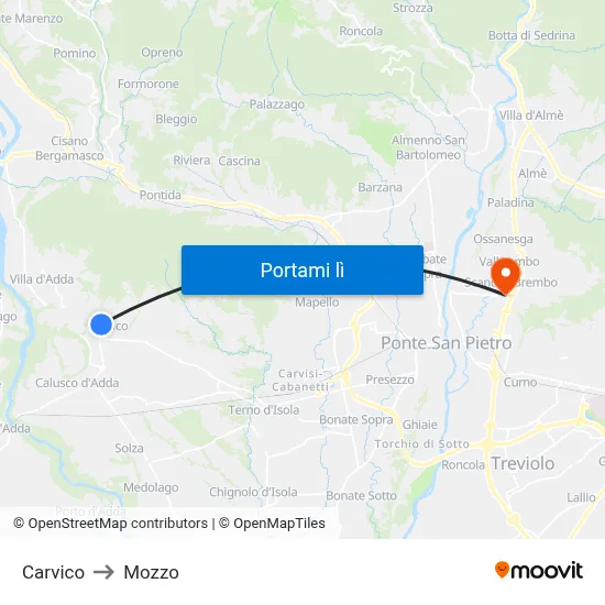 Carvico to Mozzo map