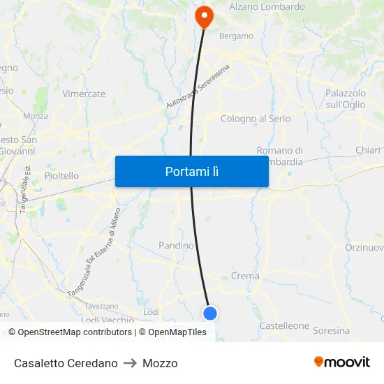 Casaletto Ceredano to Mozzo map