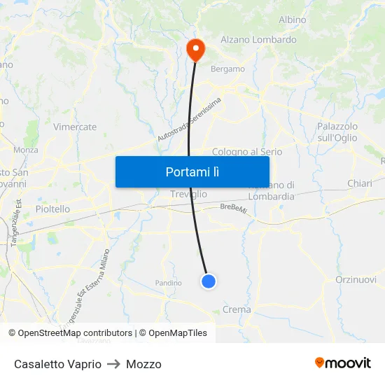 Casaletto Vaprio to Mozzo map