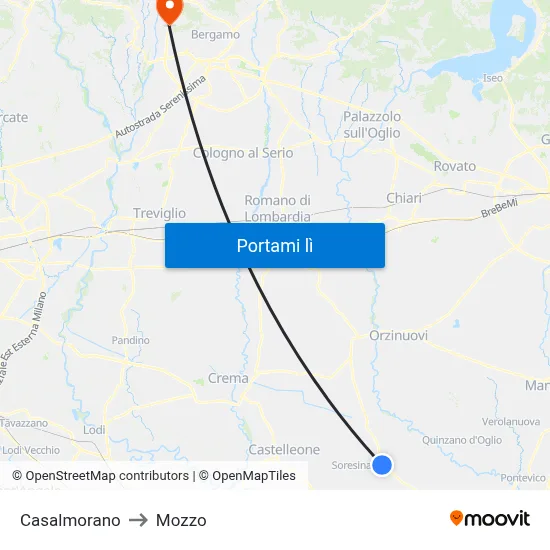 Casalmorano to Mozzo map