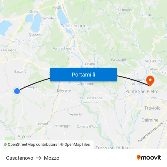 Casatenovo to Mozzo map