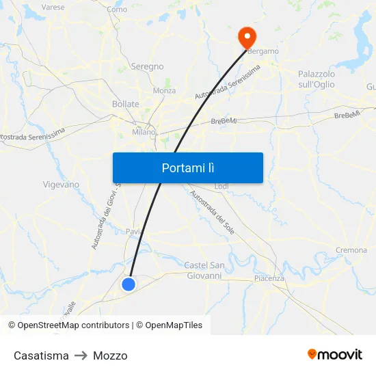 Casatisma to Mozzo map
