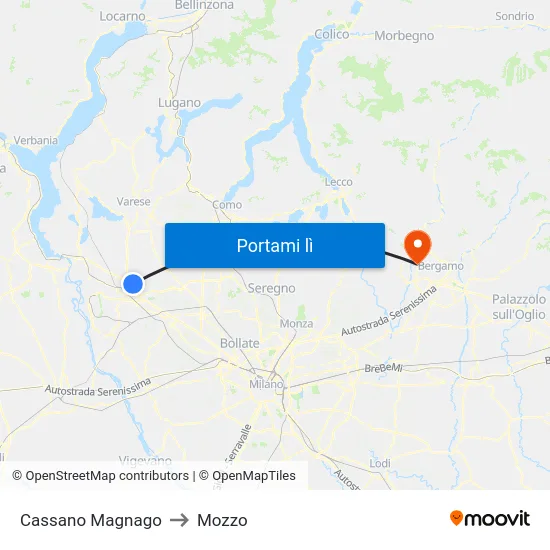 Cassano Magnago to Mozzo map