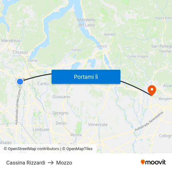 Cassina Rizzardi to Mozzo map