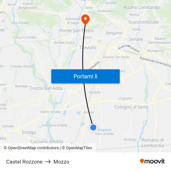 Castel Rozzone to Mozzo map