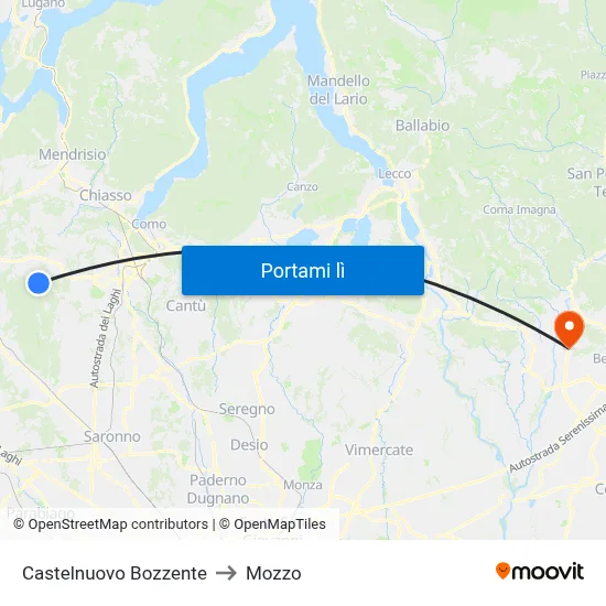 Castelnuovo Bozzente to Mozzo map