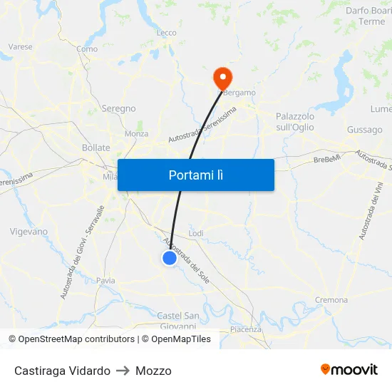 Castiraga Vidardo to Mozzo map