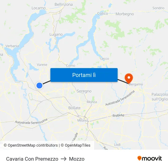 Cavaria Con Premezzo to Mozzo map