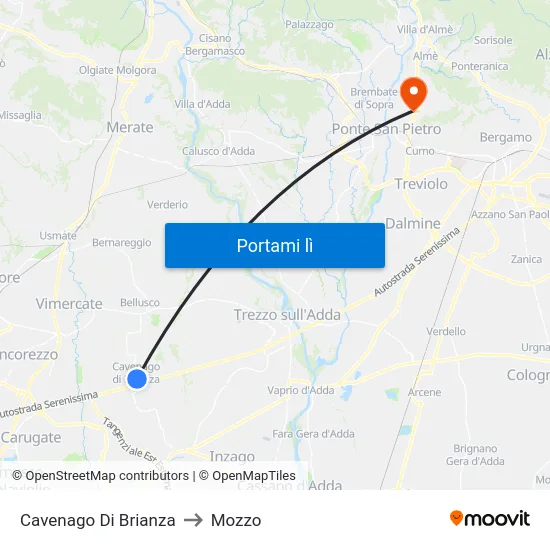 Cavenago Di Brianza to Mozzo map
