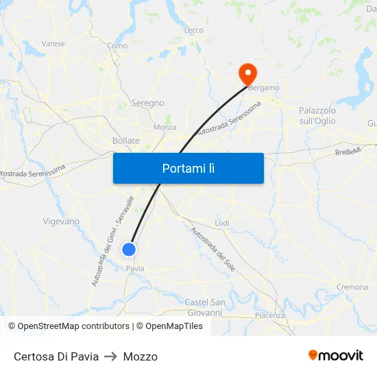 Certosa Di Pavia to Mozzo map