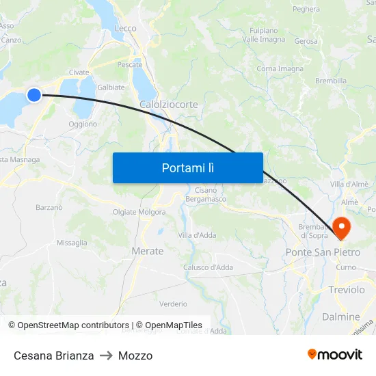 Cesana Brianza to Mozzo map