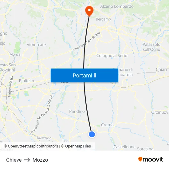 Chieve to Mozzo map