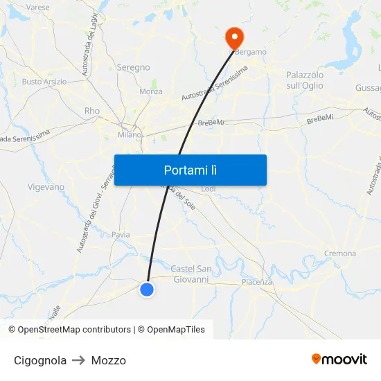 Cigognola to Mozzo map