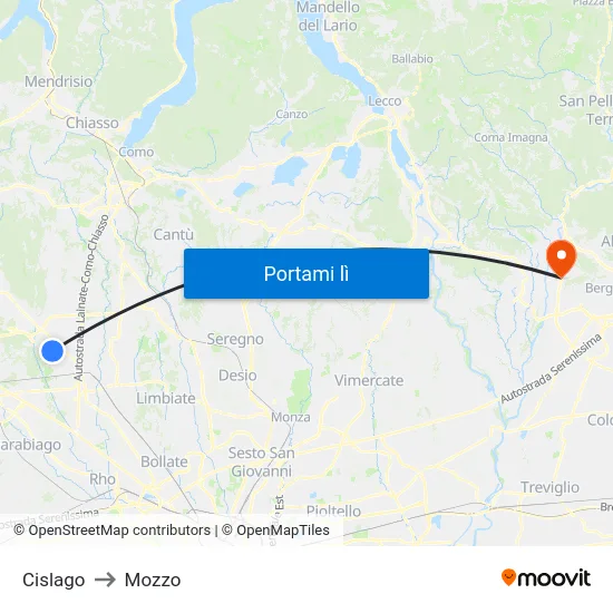 Cislago to Mozzo map