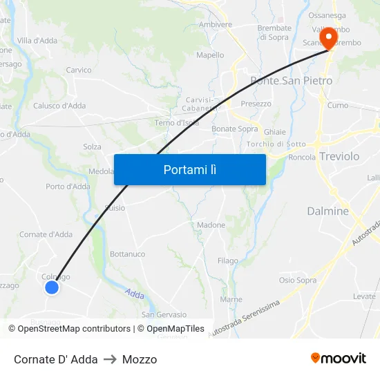 Cornate D' Adda to Mozzo map