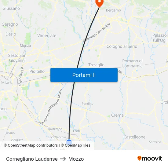 Cornegliano Laudense to Mozzo map