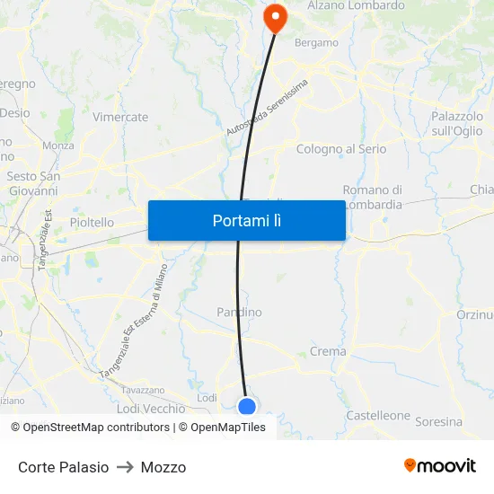 Corte Palasio to Mozzo map