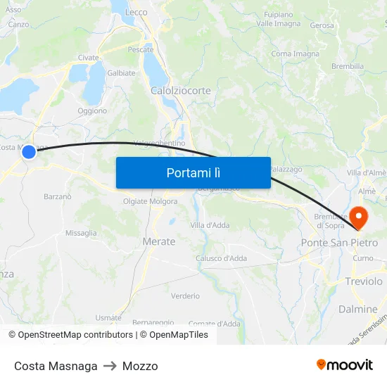 Costa Masnaga to Mozzo map