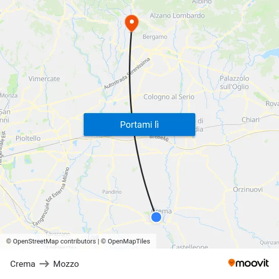 Crema to Mozzo map