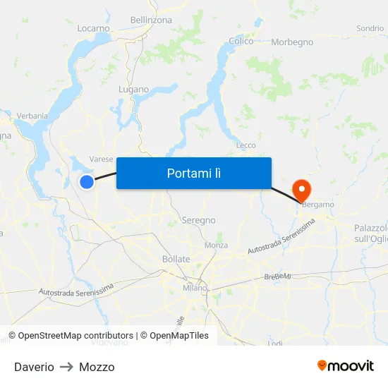 Daverio to Mozzo map