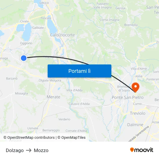 Dolzago to Mozzo map