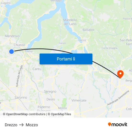 Drezzo to Mozzo map