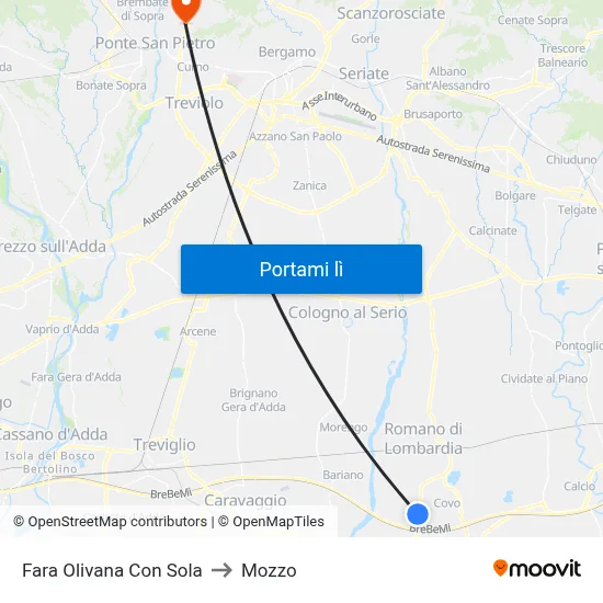 Fara Olivana Con Sola to Mozzo map