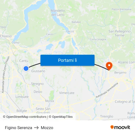 Figino Serenza to Mozzo map
