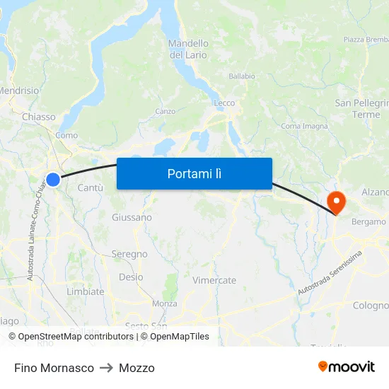 Fino Mornasco to Mozzo map