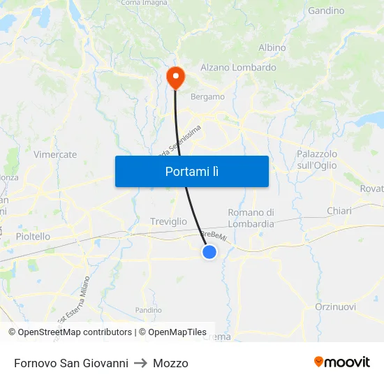 Fornovo San Giovanni to Mozzo map
