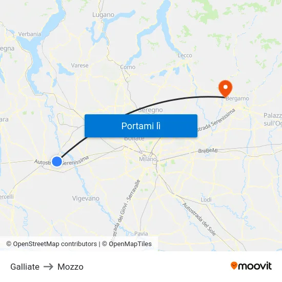 Galliate to Mozzo map