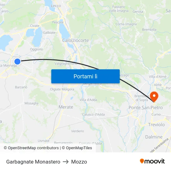Garbagnate Monastero to Mozzo map
