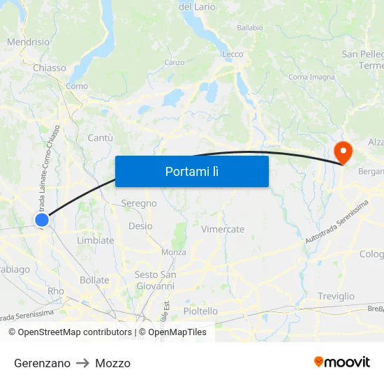 Gerenzano to Mozzo map