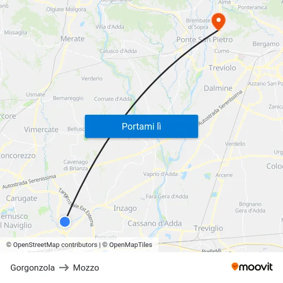 Gorgonzola to Mozzo map