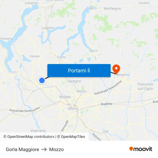 Gorla Maggiore to Mozzo map