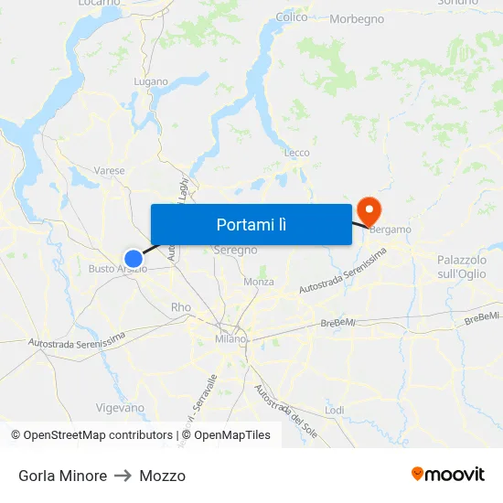 Gorla Minore to Mozzo map
