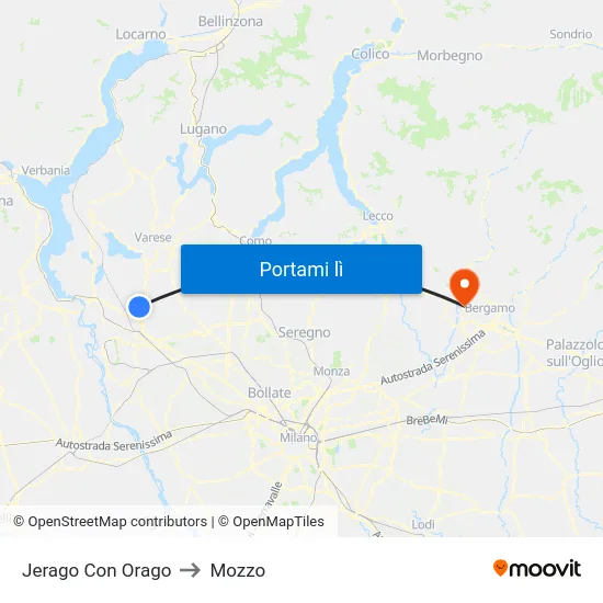 Jerago Con Orago to Mozzo map