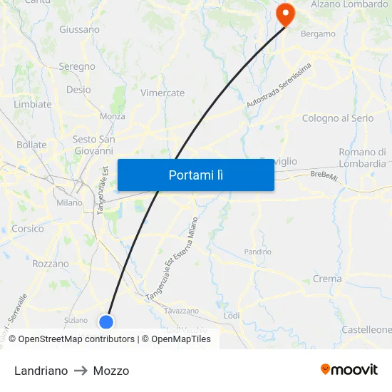 Landriano to Mozzo map