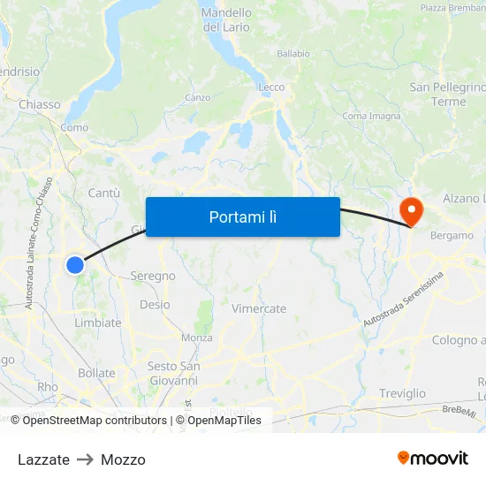 Lazzate to Mozzo map