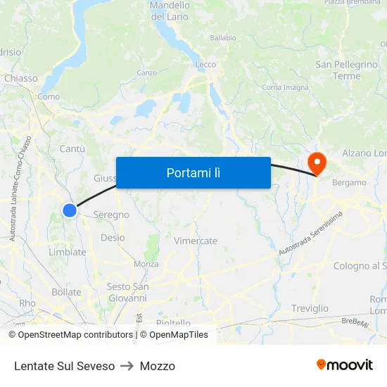 Lentate Sul Seveso to Mozzo map